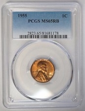 1955 Lincoln Wheat Cent Penny Pcgs Ms65Rb Red Brown