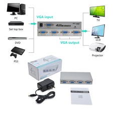 1 PC to 4-Port VGA SVGA LCD CRT Video TV Monitor Splitter Box Adapter Switcher