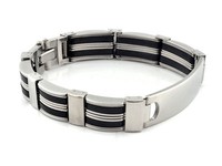 ID Edelstahl Armband mit Kautschuk mit Gravur nach Wunsch! mit  Box , Nr. 105Neu