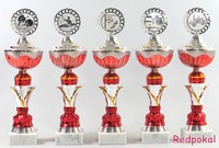 5 Stück Keramik Pokale 36 cm in Silber/Rot inkl. Gravur und Emblem -259/1