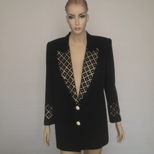 True Vtg 90's Solid Black Rayon Blazer Size 8