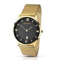 Gent's Sekonda 1064 Gold Plated Bracelet Black Dial Watch RRP £54.99