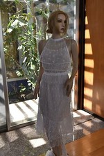 Vintage Intricate an Delicate 100% Cotton Hand Crochet Dress White Fit S, M