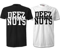 DEEZ NUTS Graphic Print White T Shirt Black Logo Novelty Instagram Meme Unisex