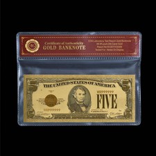 1928 Edition Gold Plated Colored $5 Dollar Bill Novelty Money 24K Gold Banknote