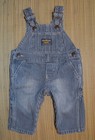 Osh Kosh B'Gosh 3m Railroad Stripe Overalls Distressed Dark Blue Train EUC