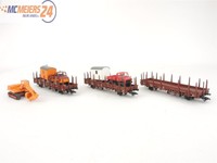 E7O197 Märklin Wiking H0 3x Güterwagen Rungenwagen mit Baufahrzeugen Konvolut