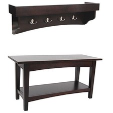 Alaterre Shaker Cottage Bench And Coat Hooks With Tray In Espresso
