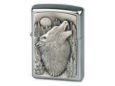 ZIPPO "WOLF" HOWLING MOON CHROME BRUSHED LIGHTER **NEW in BOX **