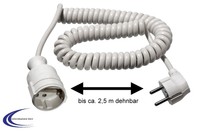 Schutzkontakt Verlängerung mit Spiralleitung in weiß 2,5 meter - Spiral Kabel