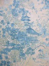 Imperial Collection 12 Pagoda Asian Vintage Blue Robert Kaufman Fabric Yard