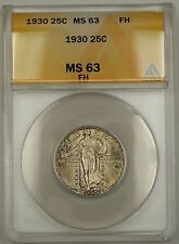 1930 Standing Liberty Silver Quarter 25c Anacs Ms-63 Toned Fh Full Head