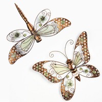 DEKO METALL WAND BILD FLUORESZIEREND SCHMETTELING LIBELLE GARTEN DEKORATION TOP