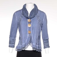 Elisa Cavaletti 3/4 Arm Blazer Jacke Gr. L in Blau mit Spitze Seide (C 0197)