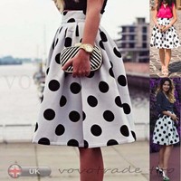 Damen Ausgestellt Knielanger Rock Vintage Quaste Skater Midi Büro Arbeit Rock