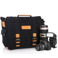TARION Segeltuch Kameratasche Fototasche Herren Umhängetasche für DSLR Schwarz 