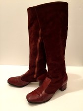 Women'S Vintage Red Leather & Suede Knee High Boots-Size 36 Us 5.5