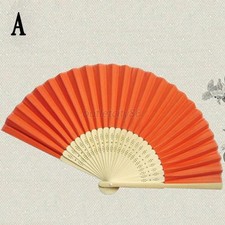 Folding Hand Held Paper Fan Wedding Party Decor 8.3" Orange Color Retro Chinese