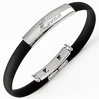 Modernes Armband Kautschuk inklusive Gravur Damen- Herrenarmband schwarz/silber