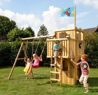 linofant Spielturm Ritterburg mit Balkon und Schaukel - TÜV geprüft!