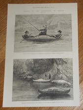 1880 Antique Print of Canoe Canoeing