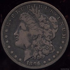 1896o F Morgan silver dollar.