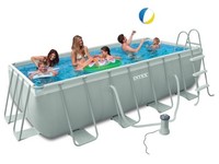 INTEX 28350 Ultra Frame Pool 400 x 200 x 100 cm mit Zubehör Filterpumpe Leiter