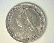 Great Britain 1897 Three Pence Km777 About Uncirculated ~ R2034
