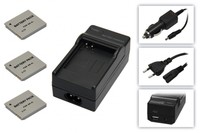 3x Akku Batterie + PATONA micro USB Ladegerät Li-Ion 600 mAh wie Canon NB-4L