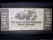 1863 $3 State North Carolina ✪ Au/Cu Unc ✪ Cr-130 Five Watermark ◢Edelmans◣