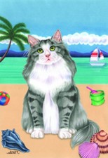 Large Indoor/Outdoor Summer Flag - Grey & White Norwegian Forest Cat 64005 Tp