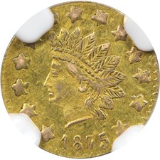 1875/3 Round Indian Gold 50C Ngc Ms62, Bg-1058