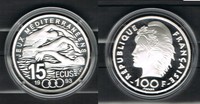 Frankreich: 100 Francs 15 ECUS, 1993, Jeux Méditerranéens, PP in Kapsel [1889]