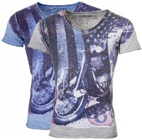 Carisma Herren USA Biker Look T-Shirt vintage slimfit tiefer V-Ausschnitt 4269 