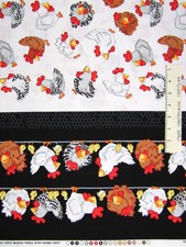 Fowl Play Fabric - Farm Chicken Hen Double Border - Benartex Kanvas YARD