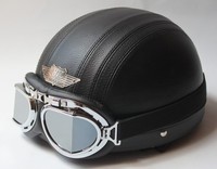 ECE Genehmigt NEU Leder Motorradhelm Rollerhelm Halbschale und Brille 7 Farbe