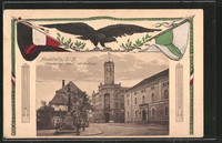 alte AK Meuselwitz, Altenburger Straße mit Rathaus, Flaggen 1919 