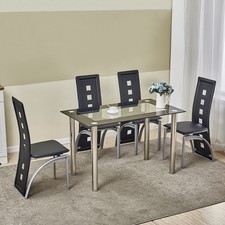 5 Piece Dining Table Set Black Gl 4 Chairs Seats Dinette Kitchen Home Decor 5 Piece Dining Table Set Black Gl 4 Chairs Seats Dinette Kitchen Home Decor