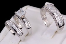 His And Hers Matching Engagement Wedding Band Ring Set 925 Sterling His Hers 14k White Gold 925 Sterling Silver Engagement Ring Wedding Band Set