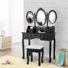 images Makeup Vanity jaxpety makeup vanity table set tri folding mirror with 7 drawer makeup dressing desk vanity set with stool black 506016