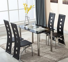 4family 5 Piece Dining Table Set 4 Chairs Glass Metal Kitchen Room ... 4family 5 Piece Dining Table Set 4 Chairs Glass Metal Kitchen Room ...