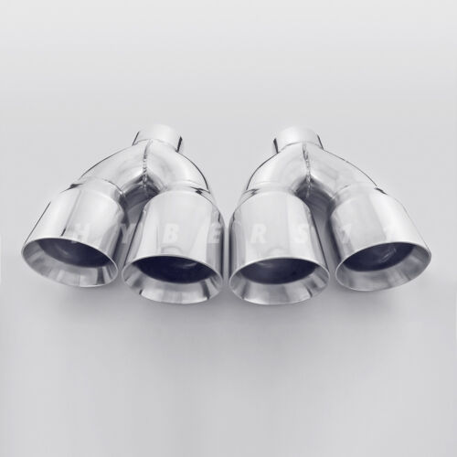 1Pair 3" In Dual 4" Out 11.8 Long Quad Double Wall Stainless Steel Exhaust Tips