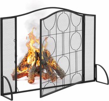 Black Bronze Finish Fireplace Screen Panel Stand Wrought Iron