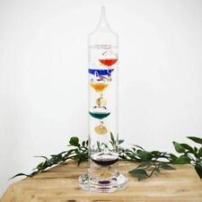 Glass Galileo Thermometer 33cm Tall,5 Balls Multicolour Gift Boxed 