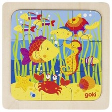 goki Puzzle ab 2 Jahre Holzpuzzle Motiv Wildtiere 9 Teile 