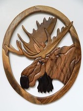 Moose Head Intarsia Wood Wall Art Home Decor Plaque Big Game Lodge For Sale Online Ebay