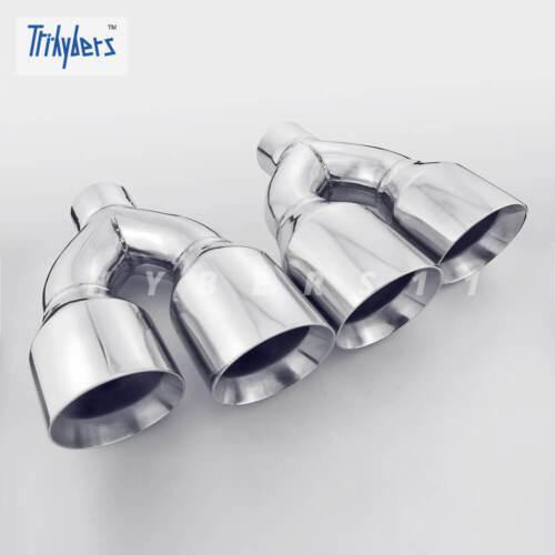 Pair 2.5" In Twin 4" Out 11.8" Long Dual Wall Quad Stainless Steel Exhaust Tips
