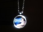 Vintage PEACOCK Cabochon Tibetan silver Glass Chain Pendant Necklace #5092