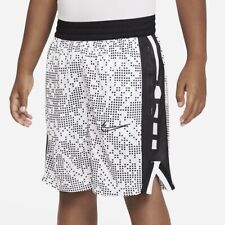 Nike Boy's White Black Dri Fit Elite Stripe Basketball Shorts 