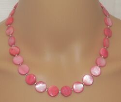 Halskette Kette Collier  Muschel Perlmutt  Scheibe Ø12mm koralle rosa pink  405r